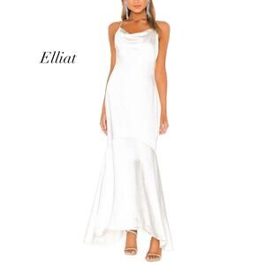 Elliat Aisle Dress Satin White Wedding Bride Maxi Slip Cowl Neck Revolve NWT XS